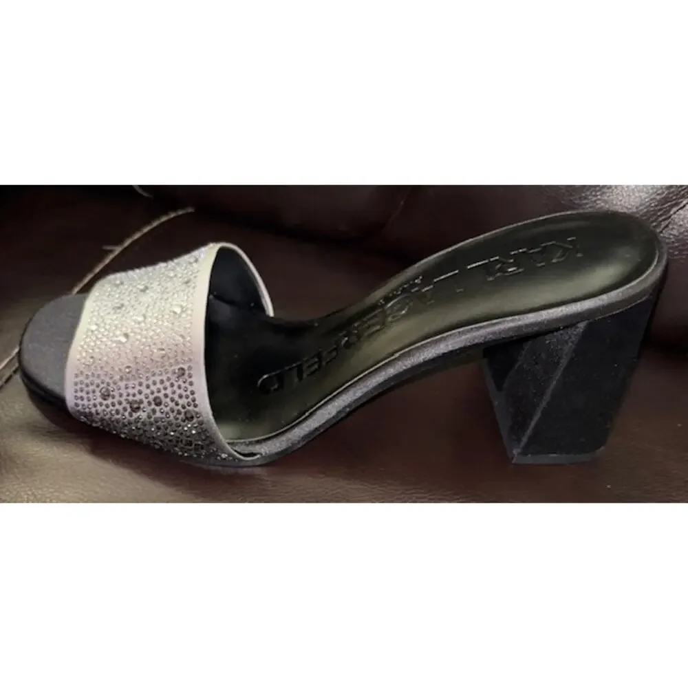 NIB KARL LAGERFELD PARIS PERA RHINESTONE BLACK WHITE SLIDE SANDAL. 9 M Sparkly - Picture 11 of 12